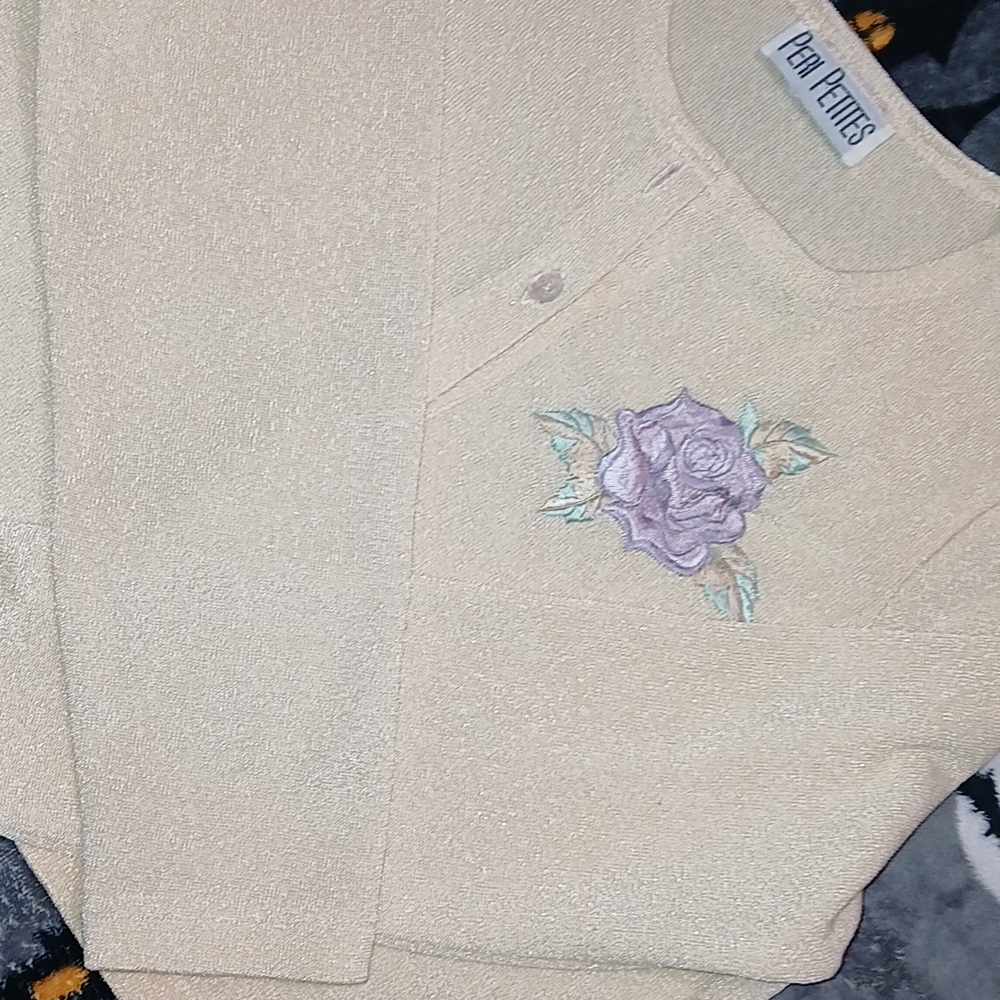 Cream Sweater with Purple Floral Design
